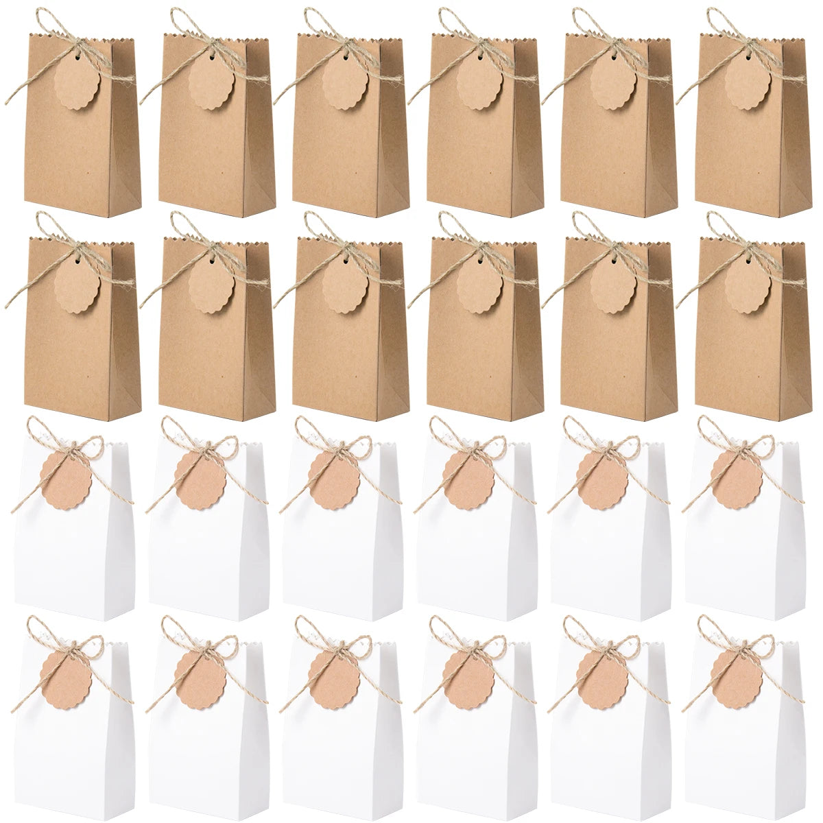 10/20/30pcs Retro Kraft Paper DIY Gift Bag White Brown Cookie Wedding Favor Candy Box Food Packaging Bag With Rope Birthday Deco