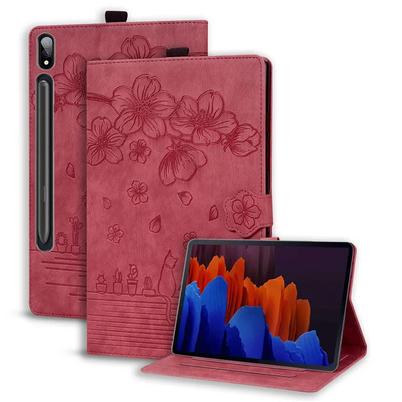 For Samsung Galaxy Tab S7 FE 12.4 Tablet Case Cute Cat Flower Funda For Galaxy Tab S10 Plus S9 FE S7 S8+ A9 Plus 11 12.4 Cover