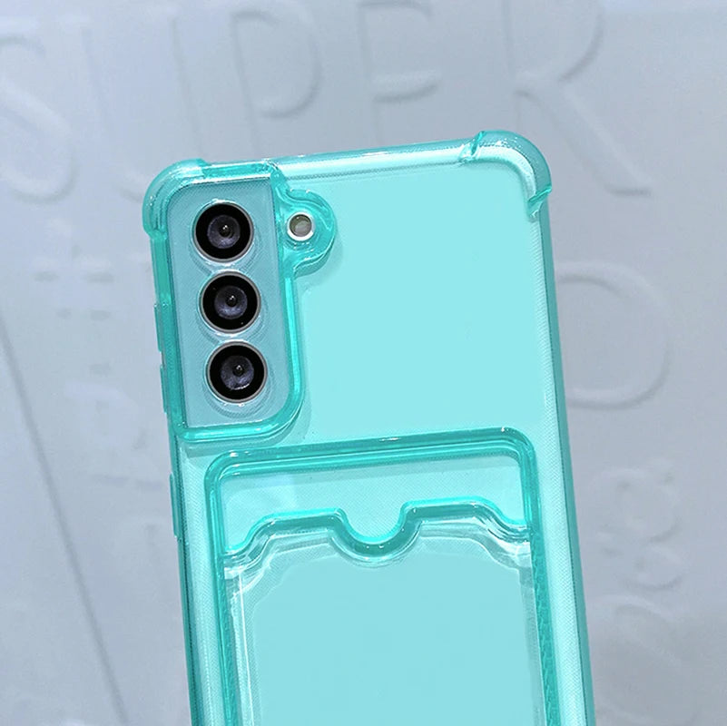 Shockproof Airbag Card Bag Wallet Clear Phone Case For Samsung Galaxy S21 S22 S23 FE S24 Plus S24 Ultra 5G Corners Bumper Cover