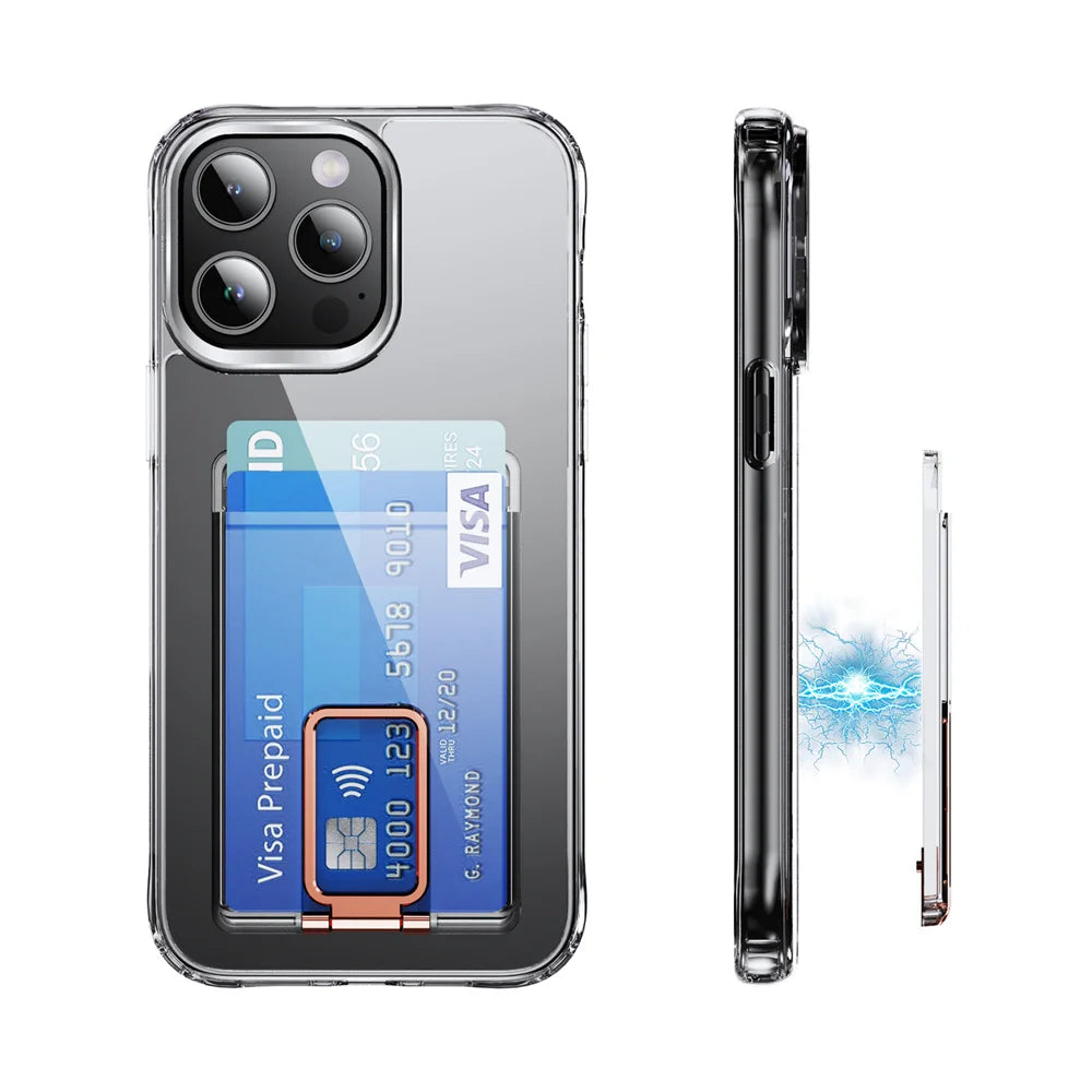 Strong Magnetic Magsafe Transparent Wallet For iPhone 15 16 Pro Max 14 13 12 Card Bag Cover For Samsung S24 S23 or Xiaomi 14 13