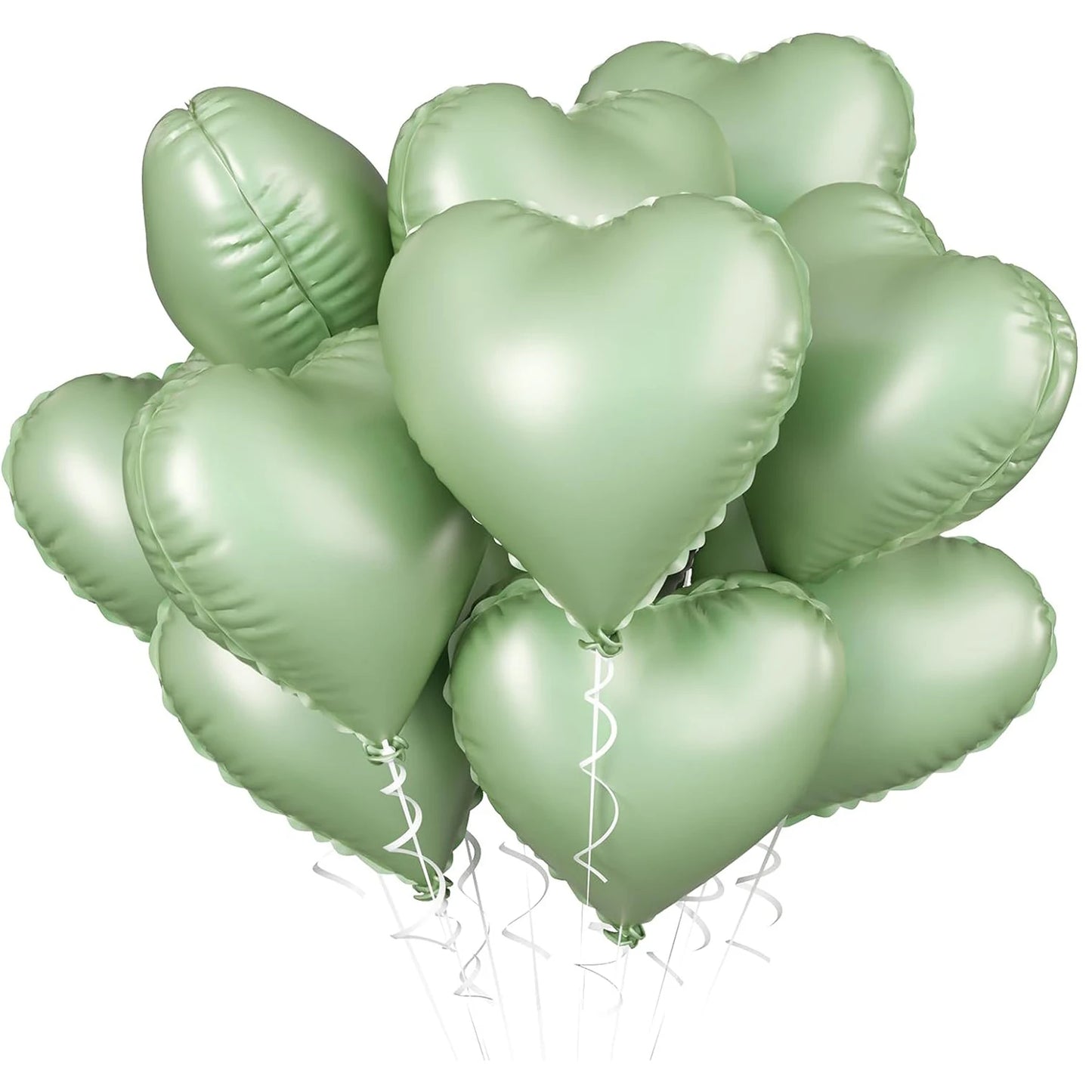 10pcs 18inch Heart Foil Balloons Pink Sage Green Heart Balloon for Birthday Party Valentines Day Wedding Anniversary Decorations