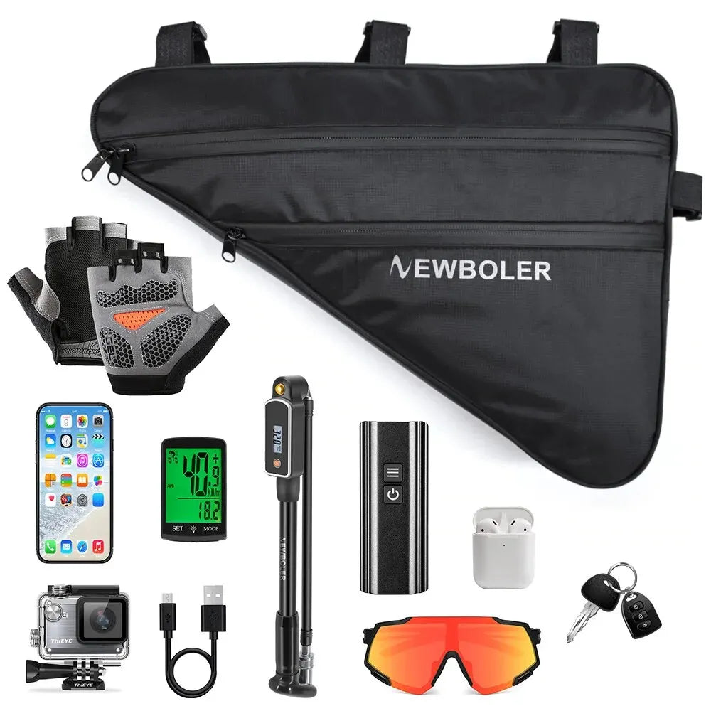 NEWBOLER Large Bicycle Triangle Bag Bike Frame Front Tube Bag Waterproof Cycling Bag Pannier Ebike Tool Bag Accessories