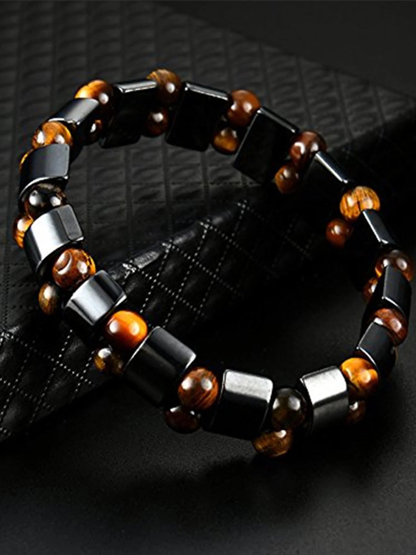 1PC Fashionable Black Gallstone Elastic Adjustable Health Energy Magnetic Therapy Hematite Bracelet for Men and Women