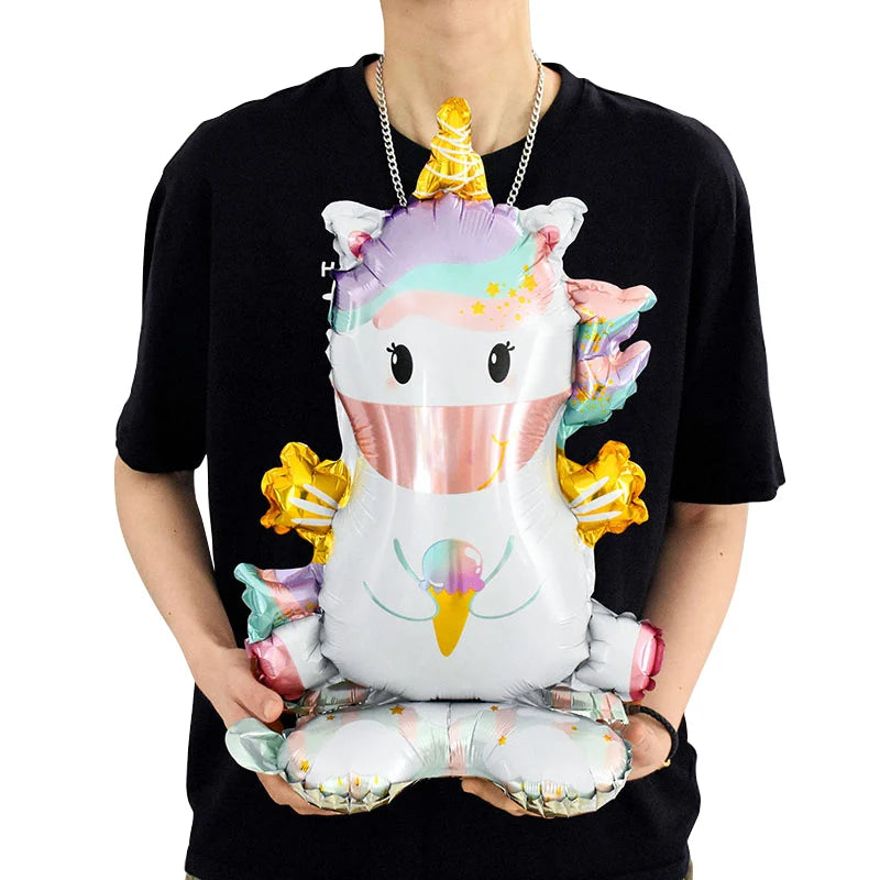 1pc 4D Rainbow Unicorn Foil Balloons For Girls Unicorn Birthday Decor Kids Jungle Birthday Party Elephant Animal Standing Ballon