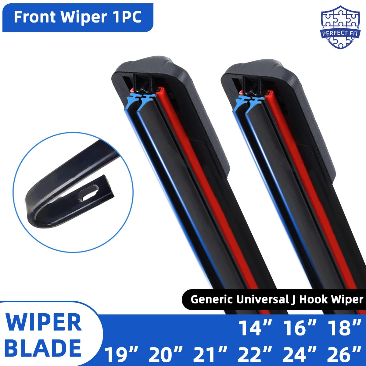 Automotive universal J/U hook double rubber strip wiper blade boneless wiper blade 14 "16" 18 "19" 20 "21" 22 "24" 26“