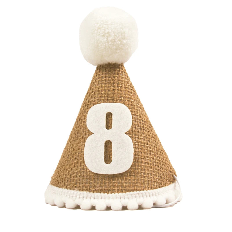 Burlap Hat Baby First Birthday Party Linen Felt Hat 1st 2th 3th Years Kids Baby Shower Hat Birthday Headband Decoration