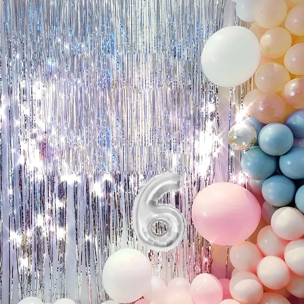 6pcs Rain Silk Curtain Bright 1 * 2M Birthday Party Decoration Tassel Wedding Decoration Background Wall