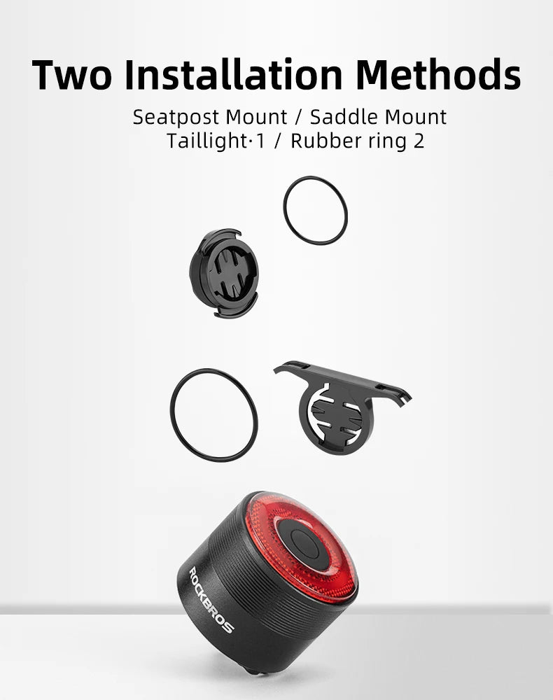 ROCKBROS Smart Brake Bicycle Tail Light MTB Road Seatpost Saddle Bike Rear Light Waterproof USB Charging Cycling Taillight