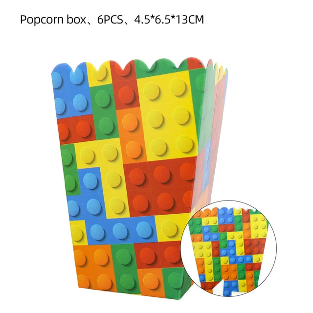 Building Blocks Theme Party Decor Supplies Disposable Tableware Cup Cake Topper Balloon Backdrop For Birthday Party Decoration