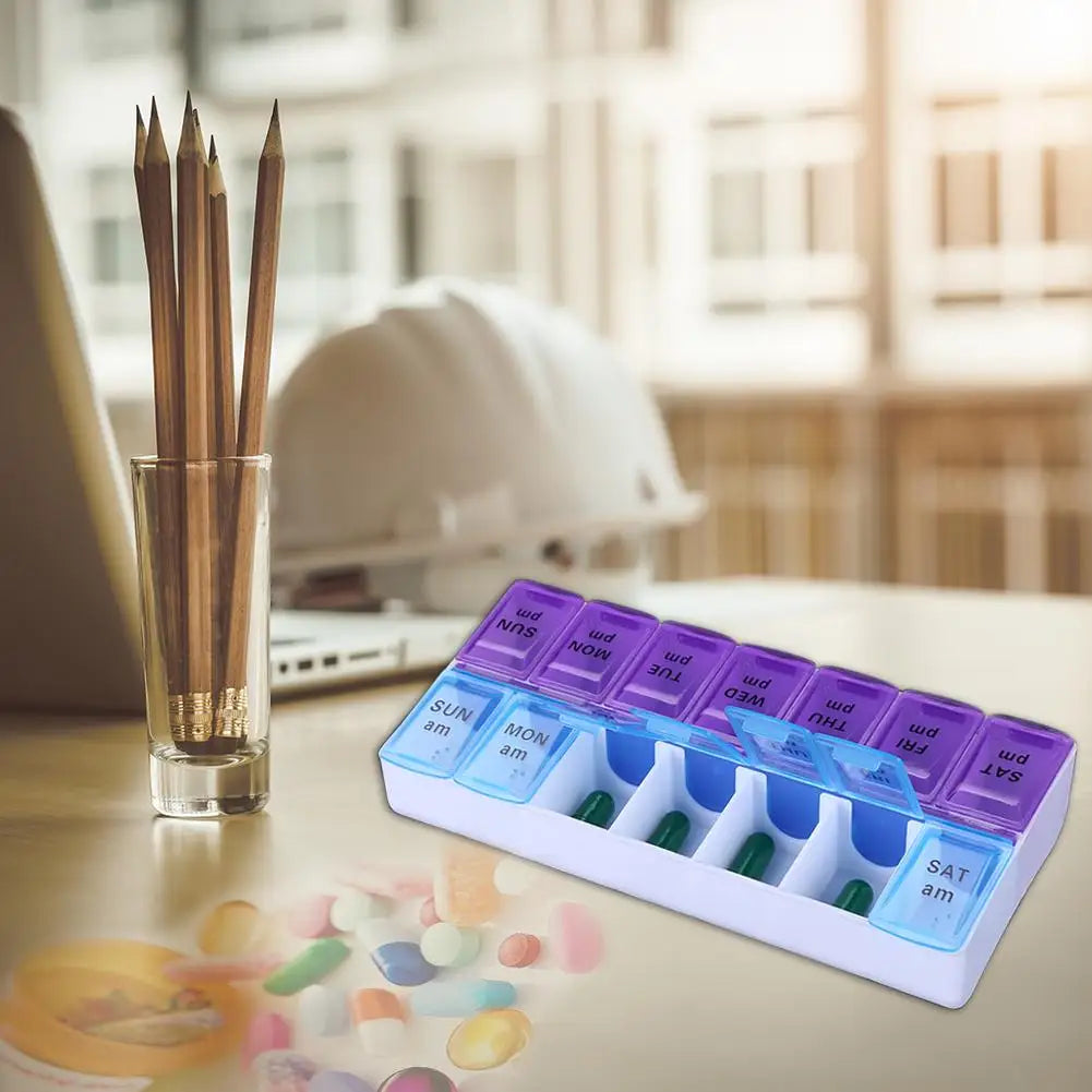 JUSTLANG Weekly 14 Grids 7 Days Pill Box Portable Travel Cases Organizer Pill Container Storage Tablets Vitamin Medicine