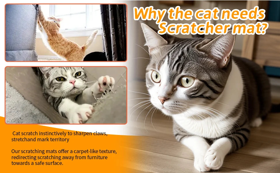 Trimmable Cat Scratcher Mat, Self Adhesive Carpet Mat Pad Replacement for Cat Tree Shelves Post Couch Wall Furniture Steps DIY