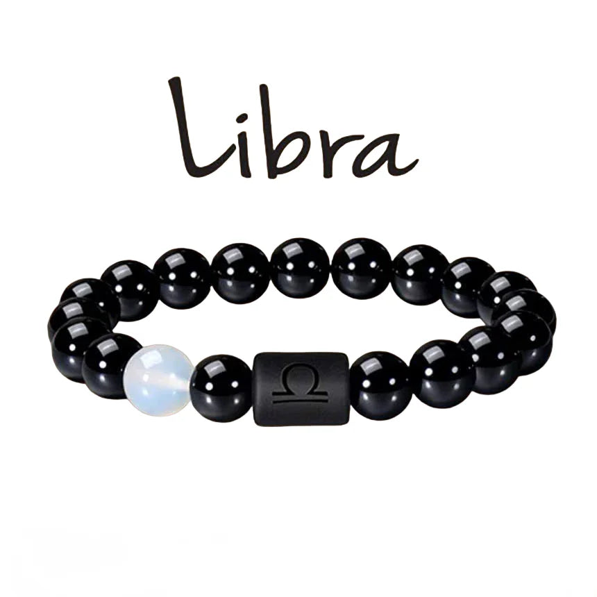 FTCY 10mm Zodiac Yellow Tiger Eye Stone Bracelet for Men Women Black Agate Crystal Elastic Cord Hand Chains Couple’s Jewelry