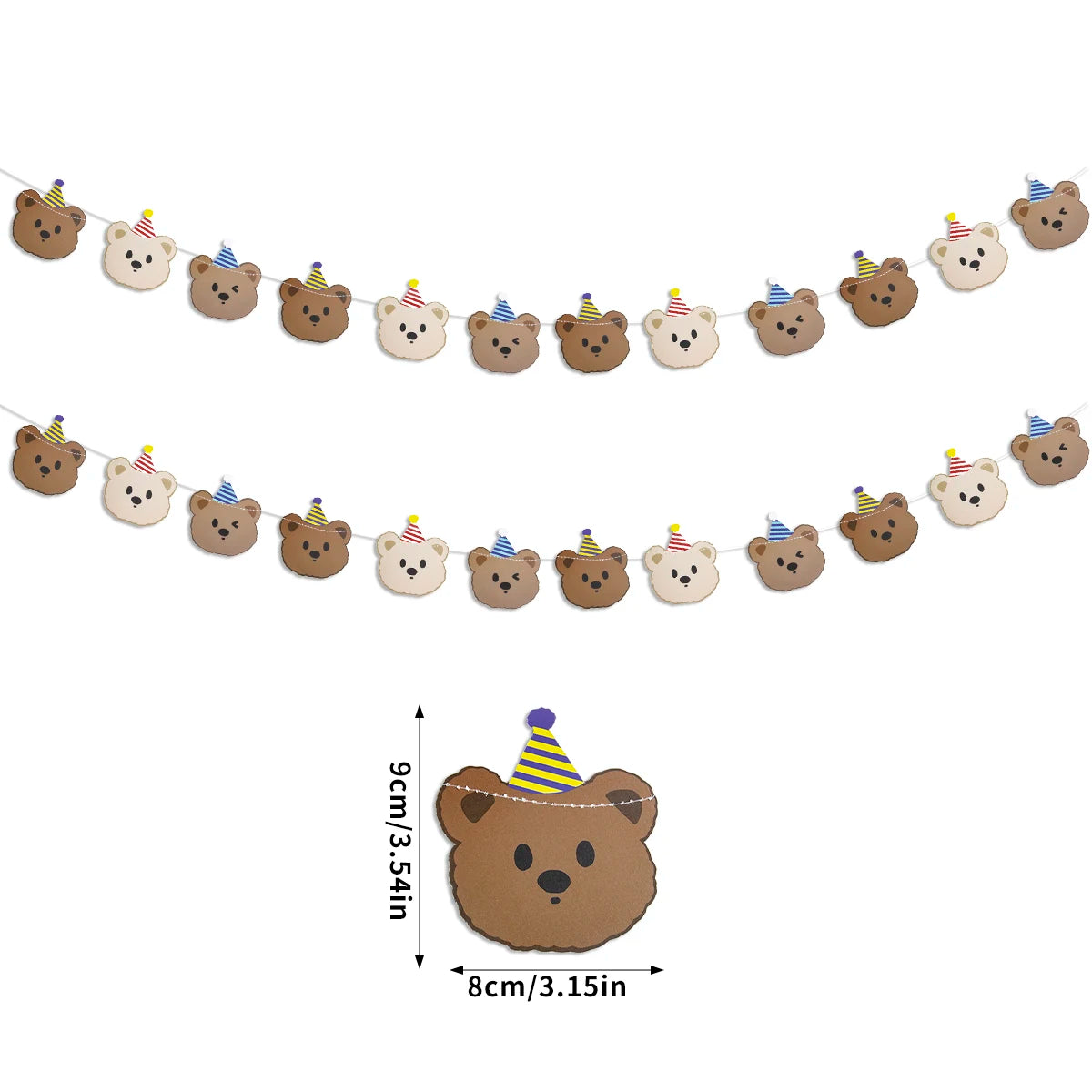 Bear Happy Birthday Banner Cute Bear Paper Birthday Bunting Banner Hanging Garland for Kids Baby shower 1st First Birthday Decor