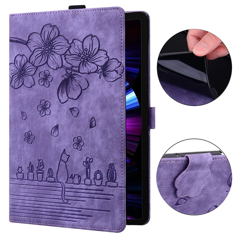 For Samsung Galaxy Tab S7 FE 12.4 Tablet Case Cute Cat Flower Funda For Galaxy Tab S10 Plus S9 FE S7 S8+ A9 Plus 11 12.4 Cover