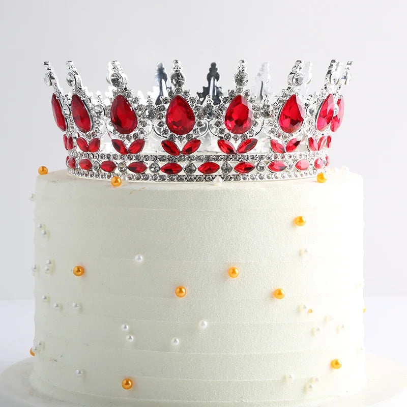Red Pink Silver Gold Crystal Crown Cake Topper for Gril Birthday Party Cake Decorations