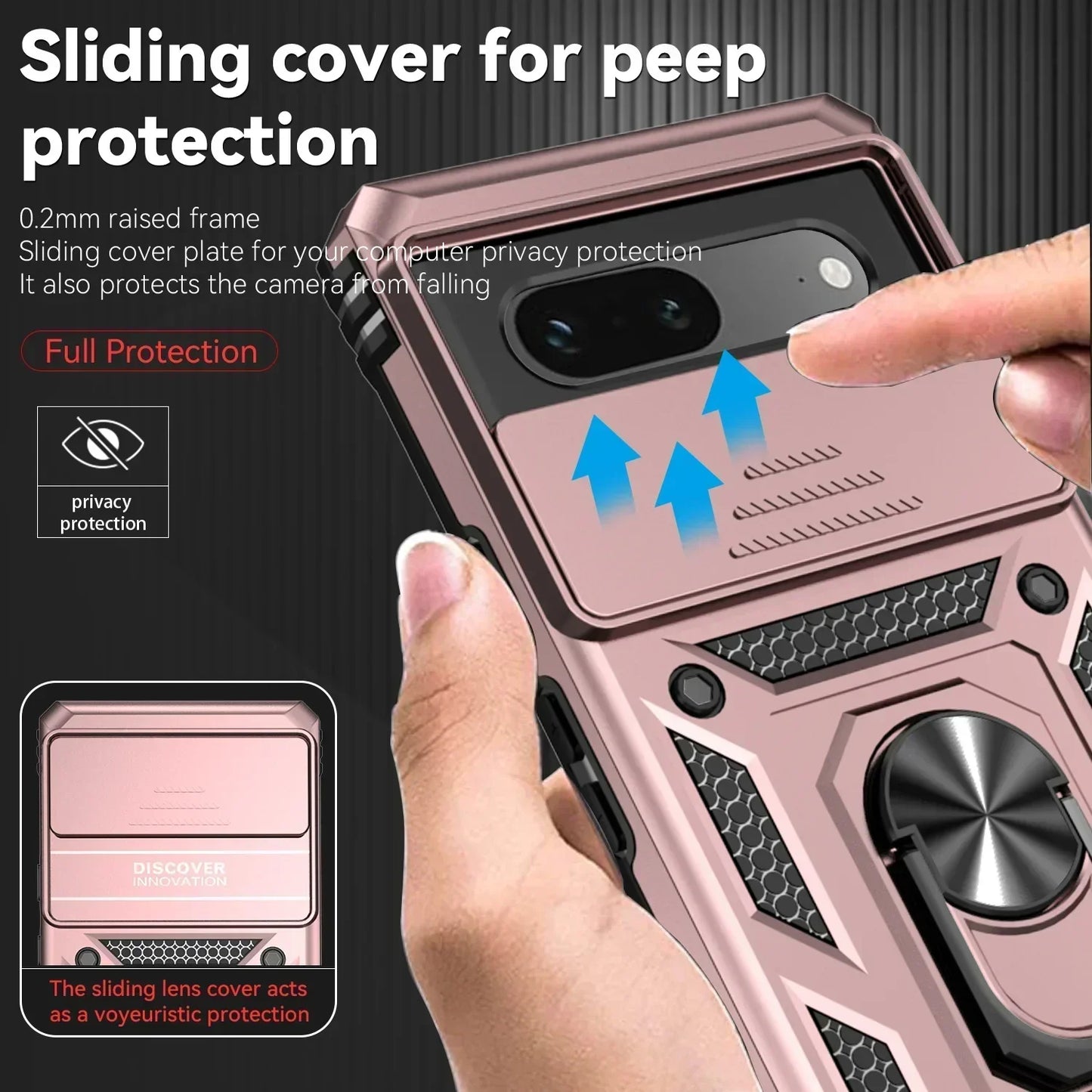 Shockproof Hybrid Dual Layer Magnetic Metal Ring stand Case For Google Pixel 9 8 7 Pro 6 6A 7A Slide Camera Lens Protetion Cover