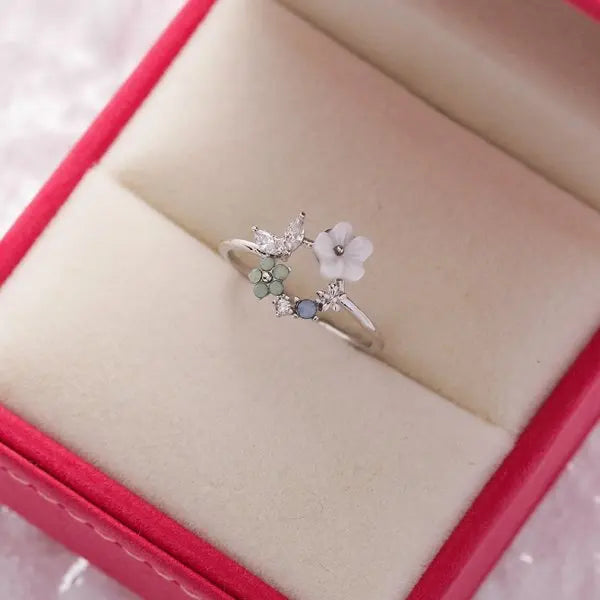 Fashion Crystal Zircon Rings Sweet Flower Leaf Butterfly Adjustable Open Rings Female Wedding Engagement Jewelry Gift