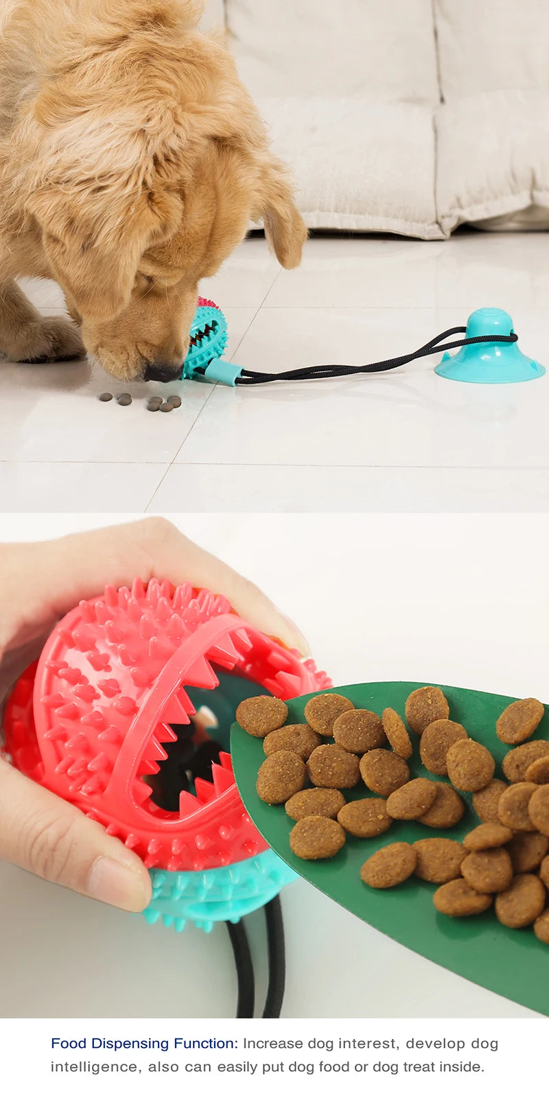 Large Dog Ball Toys Suction Cup Ropes Interactive Leaking Slow Feeder Chew Toy Toothing Clean Big Golden Retriever Pet Supplies