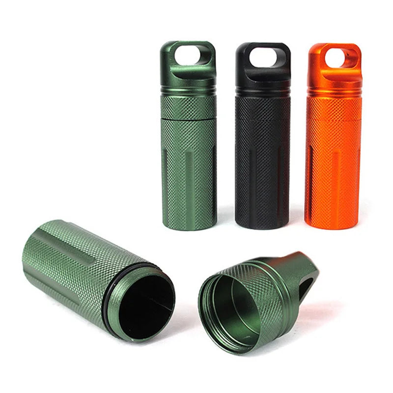 Aluminium Alloy Survival EDC Waterproof Capsule Seal Bottle Case Container Holder Tool Outdoor Camping Accessories