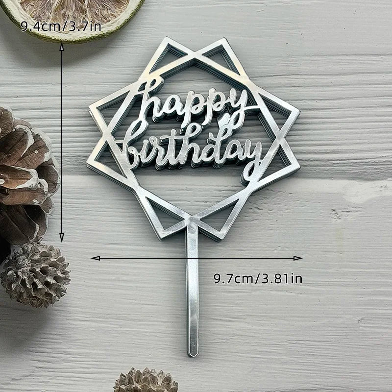 10Pcs Acrylic Happy Birthday Cake Topper Black Gold Silver Designs Cake Decorations for Kids, Men, Women & Baby Showers
