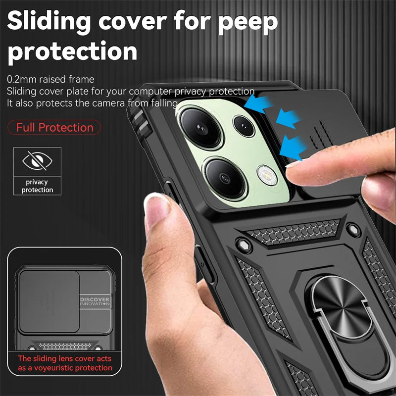 Shockproof Armor Funda For Xiaomi Redmi Note 13 Pro 5G 4G Slide Lens Protect Phone Case For Redmy Note13 Note13pro 5G Back Cover