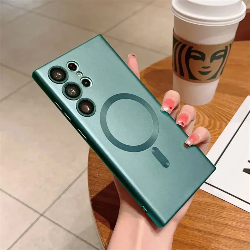 Luxury For MagSafe Magnetic Wireless Charging Case For Samsung Galaxy S24 S23 S22 S21 Ultra Fe Plus Lens Protective Back Cover