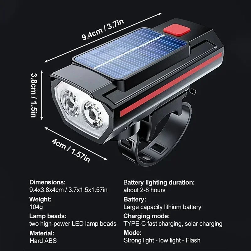 Bicycle Front Light USB Rechargeable with 120dB Horn Highlight Mtb Road Bike Headlight Night Riding Warning Lamp Cycling Light