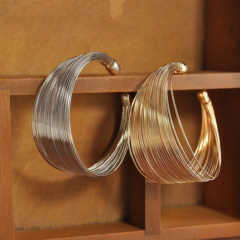 1PC Retro Gold Multi Layer Open Wide Cuffs Women's Punk Metal Adjustable Personalized Bracelet Jewelry Outdoor Party Gift-5034