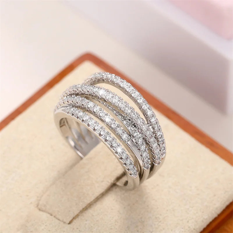 Fashion Multi-Layered Cross Finger Ring with Dazzling CZ Stone Daily Wear Statement Rings for Women Party Jewelry 2022