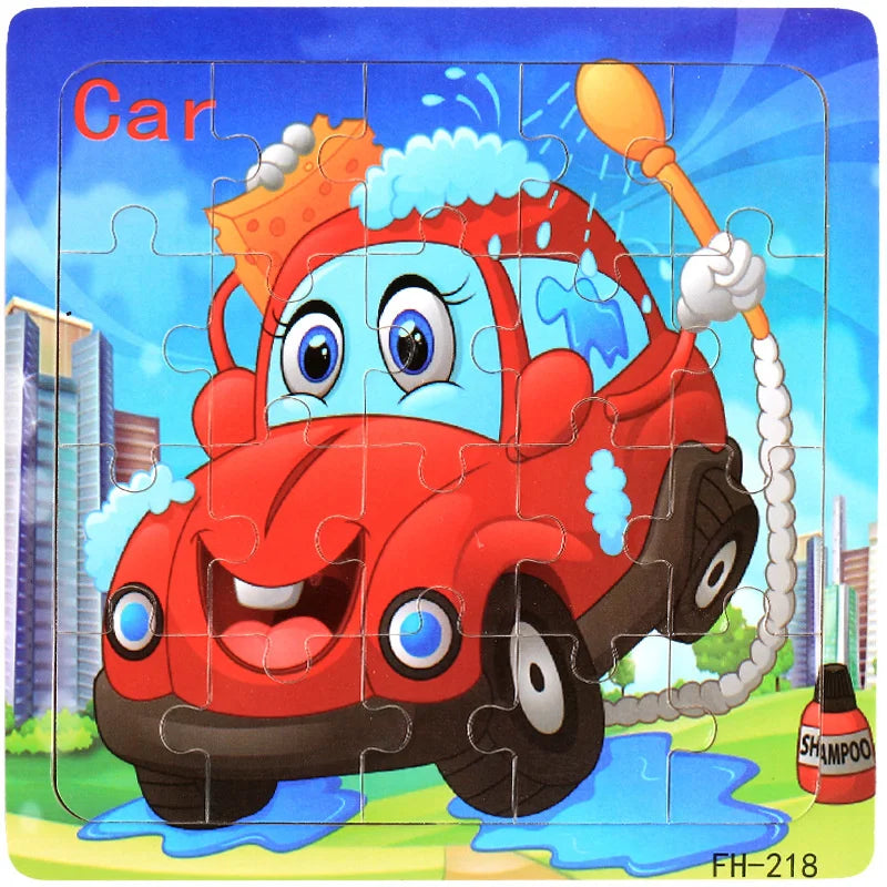 Baby Toys 20Piece Wooden Puzzle Cartoon Animal Vehicle 3D Jigsaw Puzzle Game Montessori Educational Toys For Children Gifts
