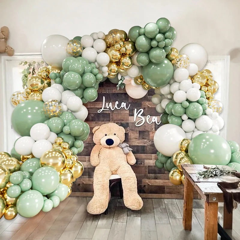 Green Balloon Garland Arch Kit Jungle Safari Party Baloon Birthday Party Decor Kids Baby Shower Wild One Wedding Latex Ballons
