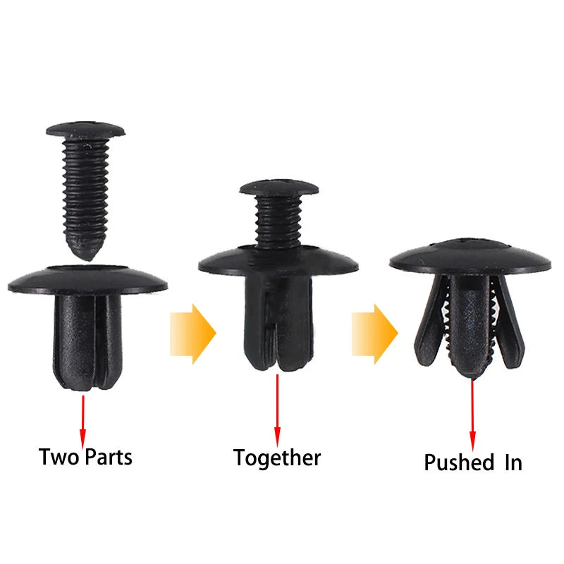 100pcs 8mm Plastic Rivets Fasteners Screw Car Bumper Fender Black Rivet Car Fastener Clips For Toyota Focus Kia Nissan Yamaha