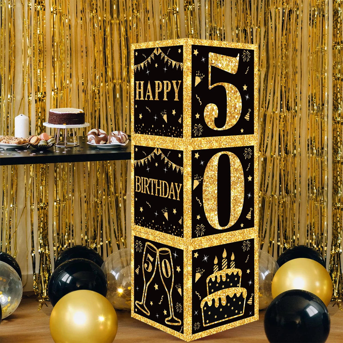 Gold Black Birthday Number Paper Boxes 18 30 40 50 60 70 75 80 Year Old Birthday Party Decoration Adult Birthday Party Supplies