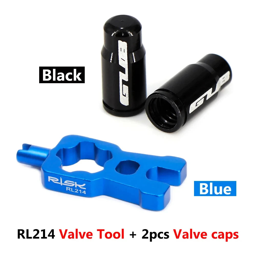 RISK 4 in 1 Bike Valve Core Wrench With 2 Presta Valve caps set Road Bicycle Valve Installation Removal Portable Repair Tool