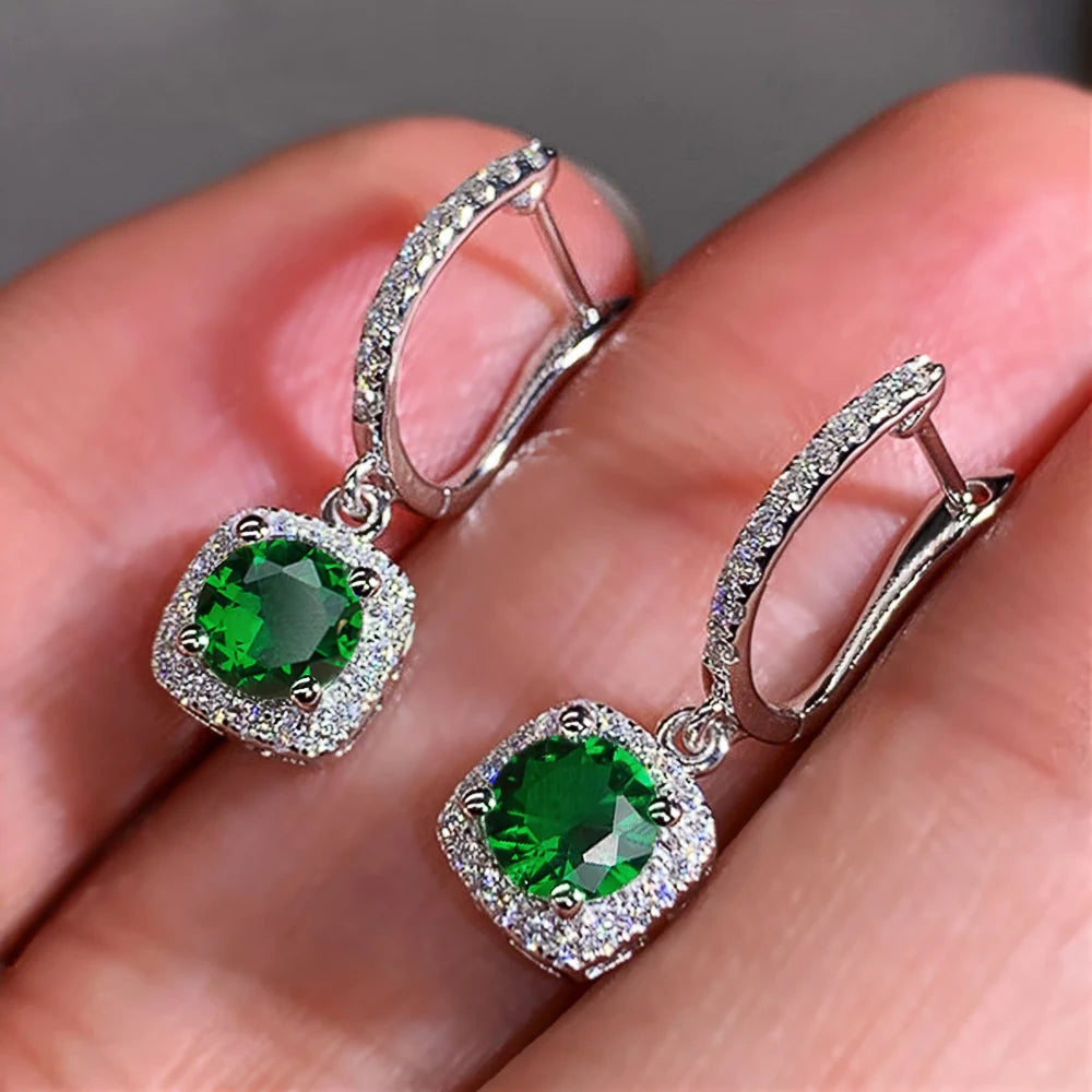 New Trendy Square Shape Drop Earrings Brilliant Bridal Engagement Wedding Jewelry Elegant Female Dangle Earring Nice Gift