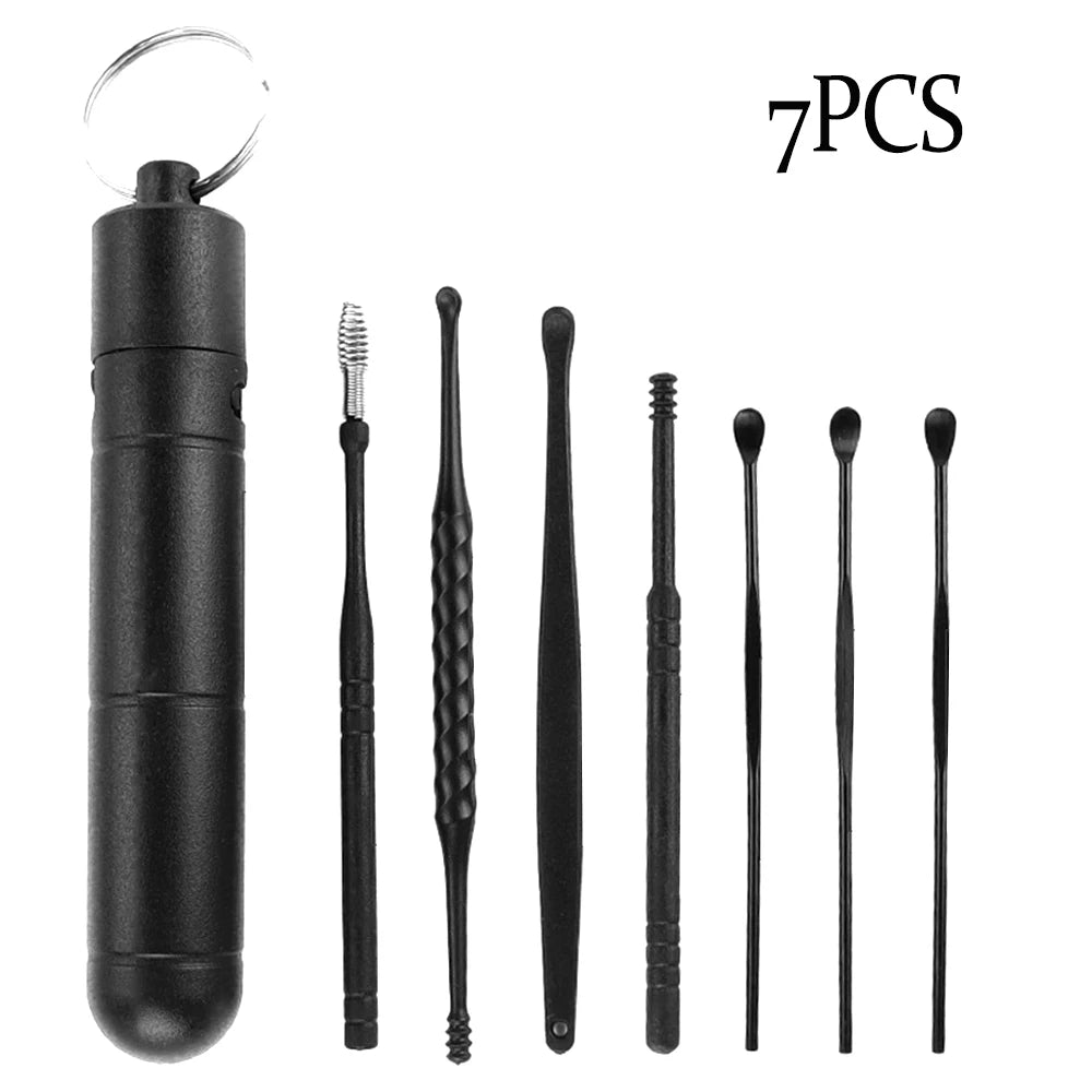 7Pcs ABS+tainless Steel Earpick Ear Cleaner Spoon Ear Care Cleaning Tool Ear Wax Removal Kit Ear Wax Ear Wax Removal Tool