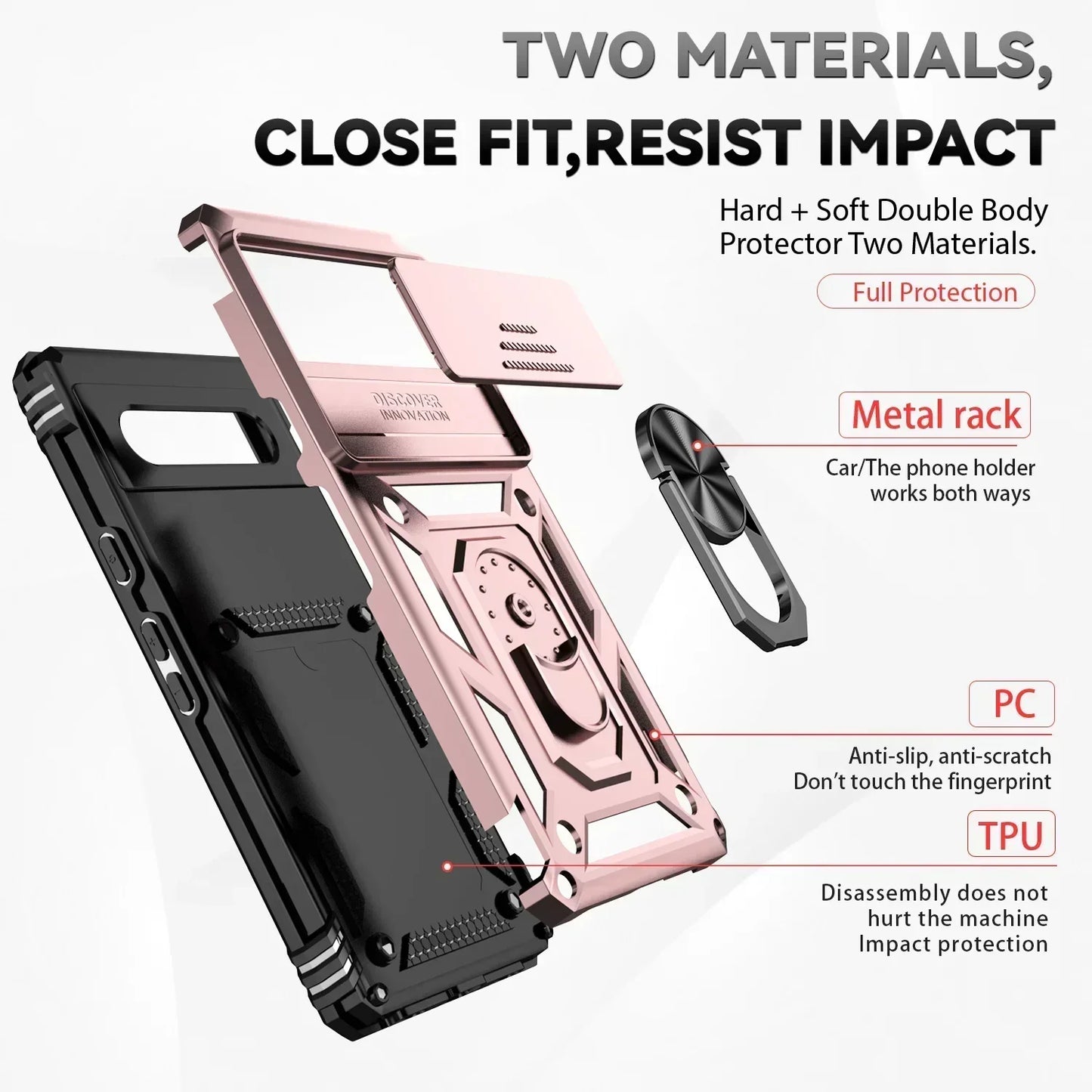 Shockproof Hybrid Dual Layer Magnetic Metal Ring stand Case For Google Pixel 9 8 7 Pro 6 6A 7A Slide Camera Lens Protetion Cover