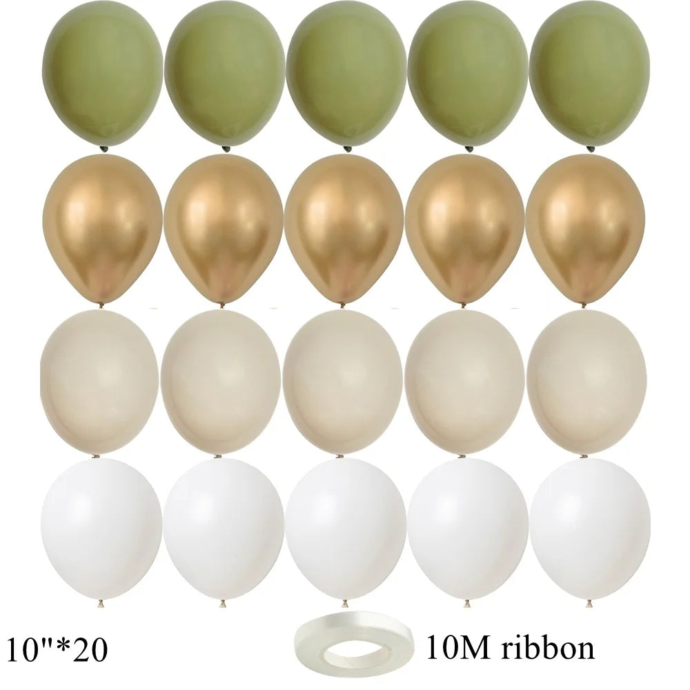 15/20PCS 10inch Vintage Balloons Retro Khaki Green Balloon Set for Wedding Anniversary Happy Birthday Party Decoration Supplies