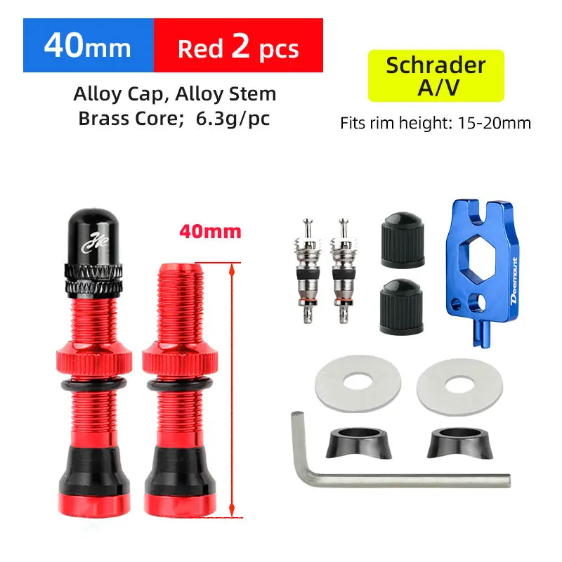 Deemount 2PCS Bicycle Tubeless Schrader Nipple A/V Valves Brass Core CNC Machined Anodized for MTB Road Bike Tubeless Rims