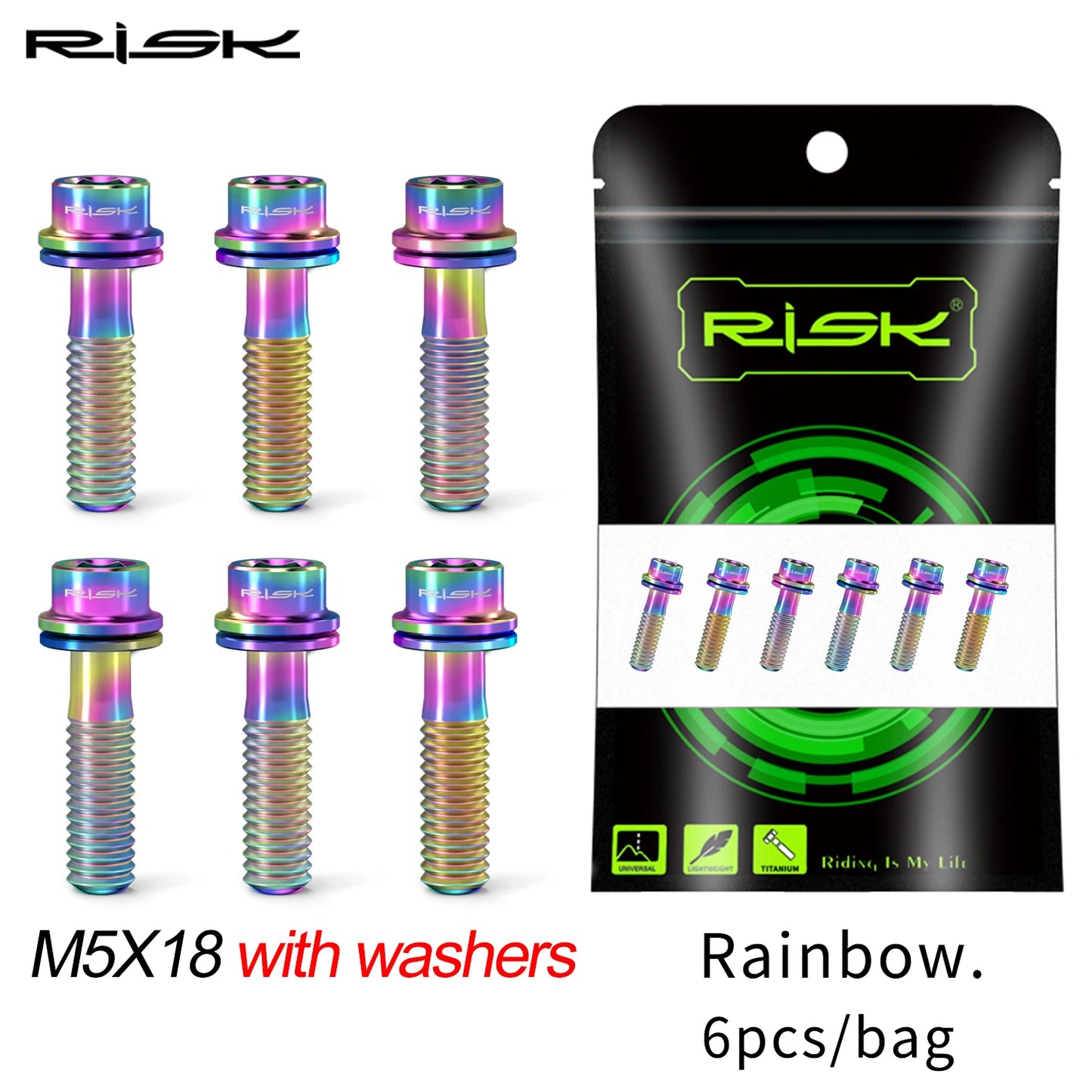 6pcs/bag RISK Bike Stem Bolts Bicycle Handlebar Fixing Screws Titanium Alloy M5x16 M5x18 M5X20 Wish Washers Hex Socket Head