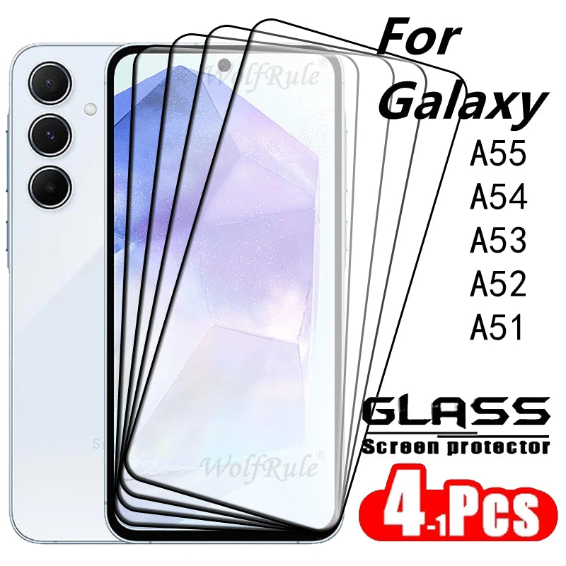1/2/3/4PCS Full Cover Glass For Samsung A55 Glass Samsung Galaxy A55 Tempered Glass 9H Screen Protector Samsung A55 A52 A53 A54