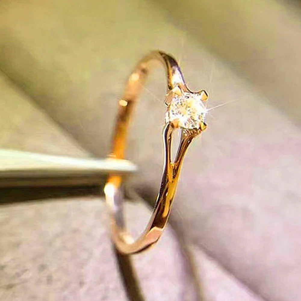 Minimalist Women's Wedding Rings with 4MM Cubic Zirconia Simple Elegant Female Finger Accessory Engagement Bands Jewelry