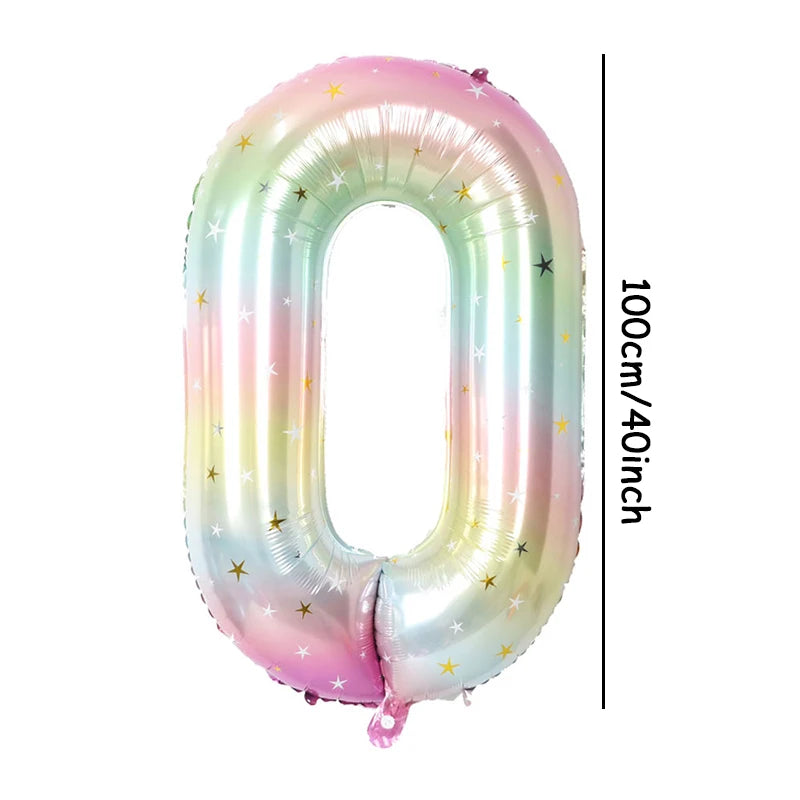 1pc 40inch Pastel Rainbow Number Foil Balloons Star Sky Gradient Digital Balloon Kids Birthday Party Decorations Helium Ball