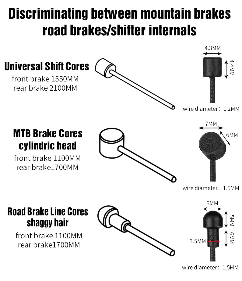 Lebycle MTB Road Bike 2pc Brake Line 1.7m Derailleur Shift Inner Wire 1.55/2.1m Brake Hose 2.5m Teflon Coated Bicycle Cable