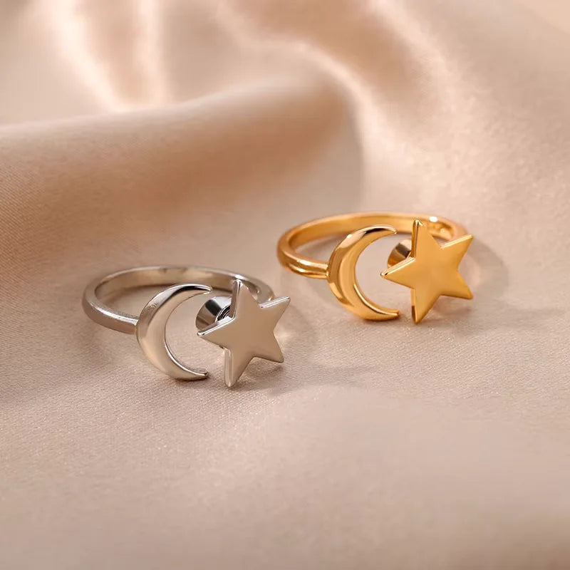Anti Stress Anxiety Fidget Rings for Women Stainless Steel Sunflower Sun Star Spinner Ring Christmas Jewelry Gifts