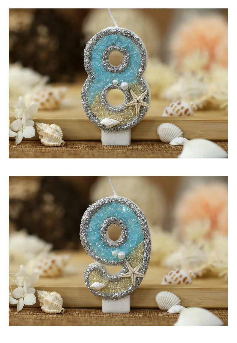 3inch Birthday Candle Large Number 4 Candle Marine style Beach Starfish Seashells Cake Topper for Kids Birthday Party Decoration