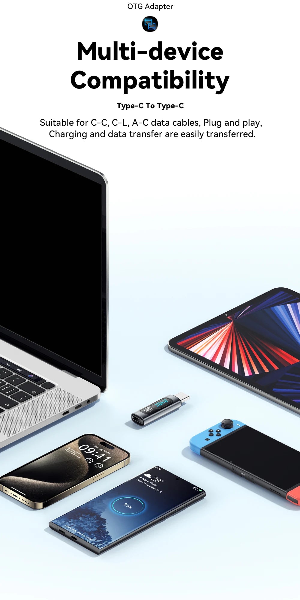 Essager 240W USB C Adapter Type C to USB C 3.0 2.0 OTG Connector Digital Display Data Adapter 100W For Macbook Pro Air Samsung