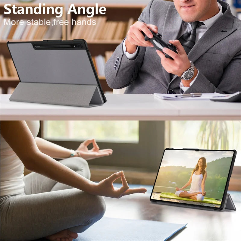 For Samsung Galaxy Tab S10 Ultra Case 14.6" Magnetic Fold PU Leather Stand Hard Tablet Funda For Galaxy Tab S9 Ultra Case Cover