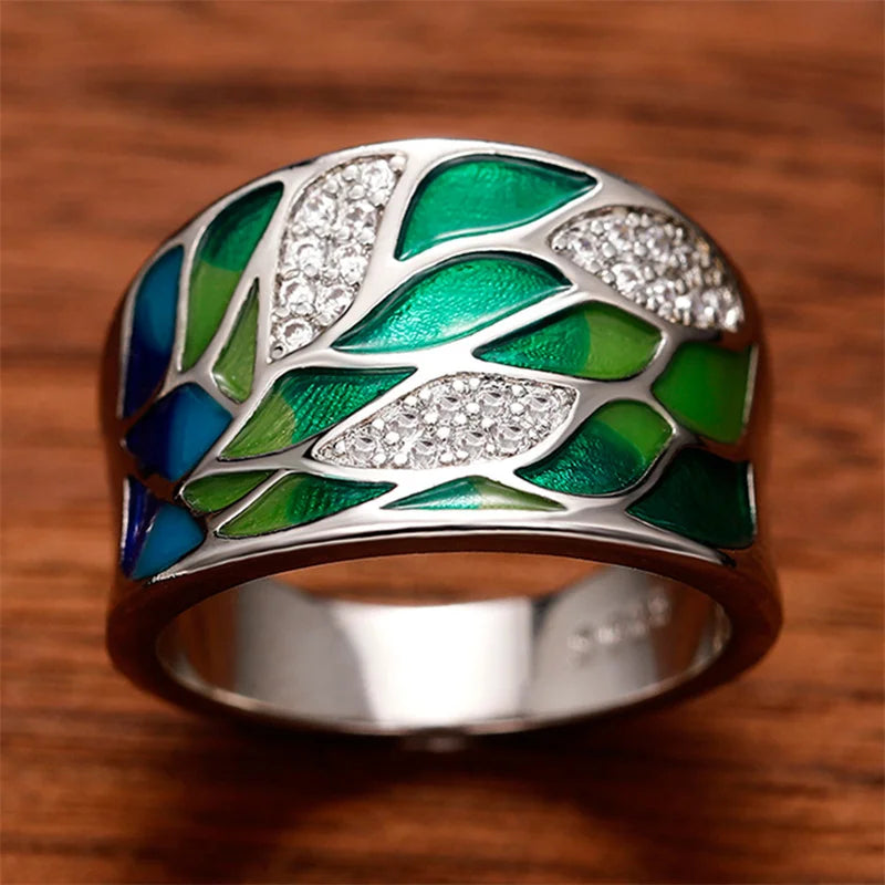 Aesthetic Enamel Flower Finger Ring for Women Wedding Party New 2023 Ring Silver Color Luxury Cubic Zirconia Jewelry Gift
