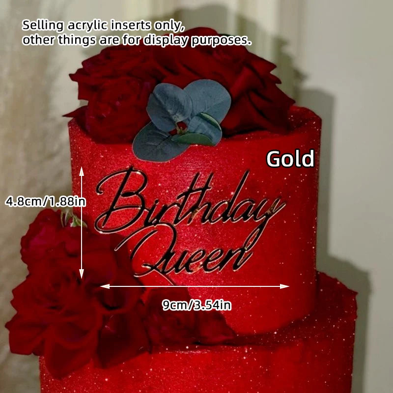 1/3/5pcs Acrylic Birthday Queen Gold Cake Topper Happy Birthday Party Sides Cake Decorations Accessories